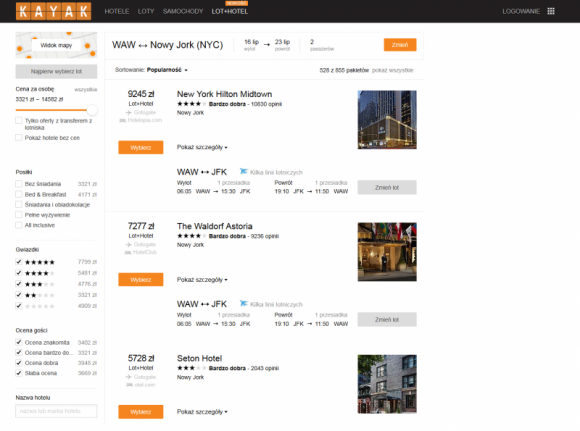 LOT+HOTEL = nowa funkcja wyszukiwania urlopowych pakietów w serwisie KAYAK.pl